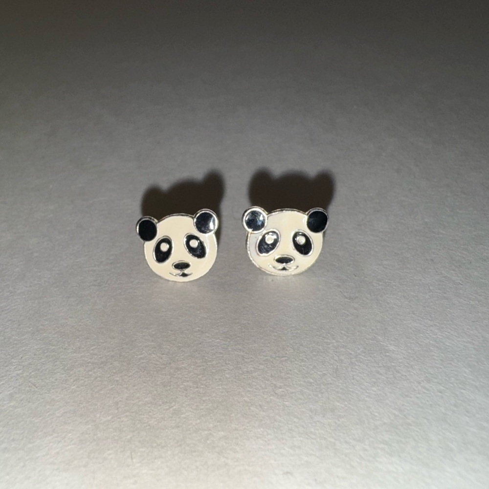 Cute Enamel & 925 Sterling Silver Panda 🐼 Stud Post Earrings